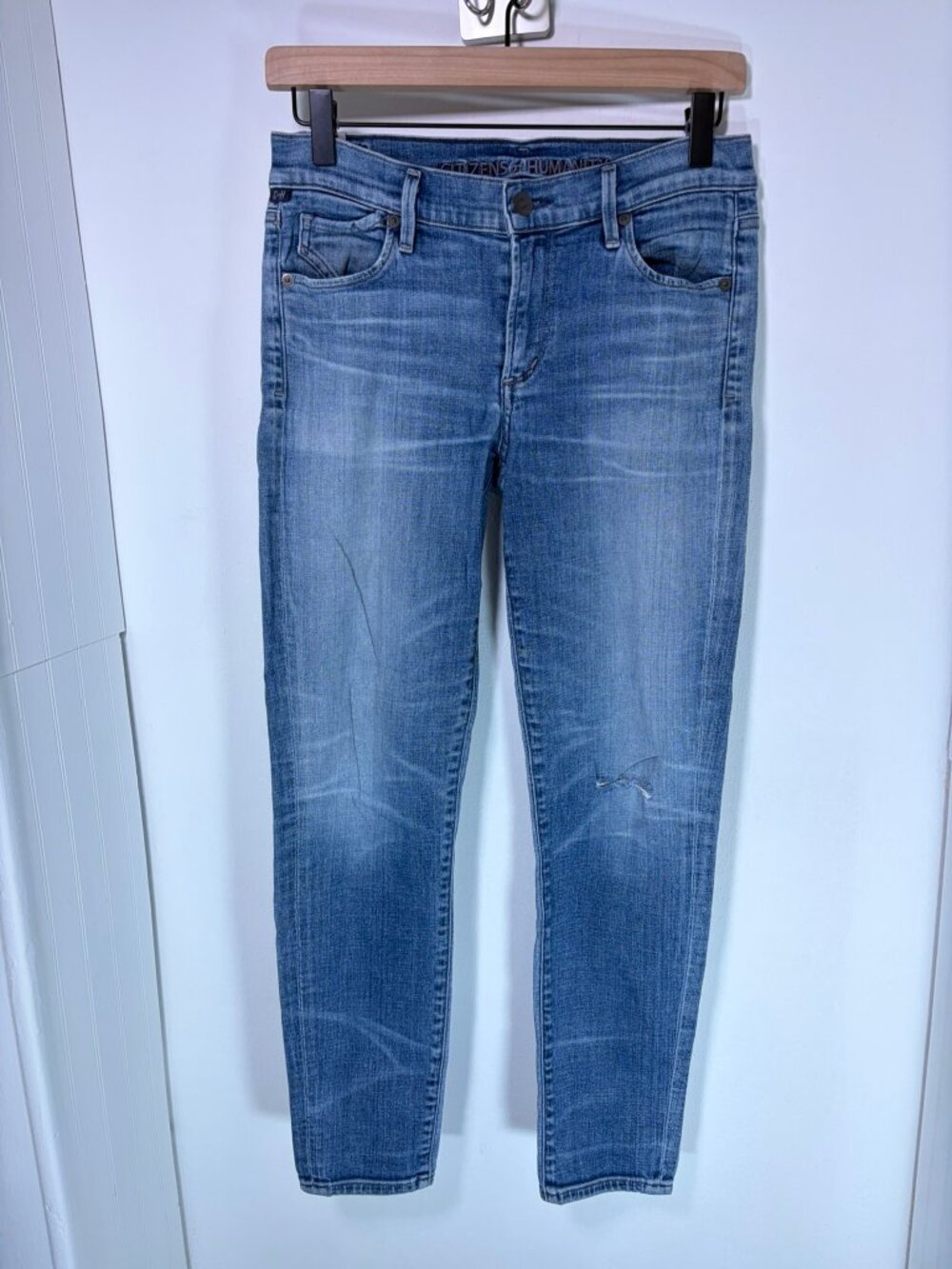 Citizens of Humanity Skinny Jeans Women's 28 Light Wash Distressed Knee USA Made